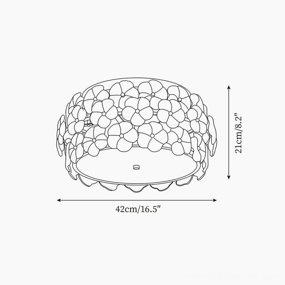 Technical dimension drawing of Abella flowers ceiling light showing 42cm diameter and 21cm height specifications