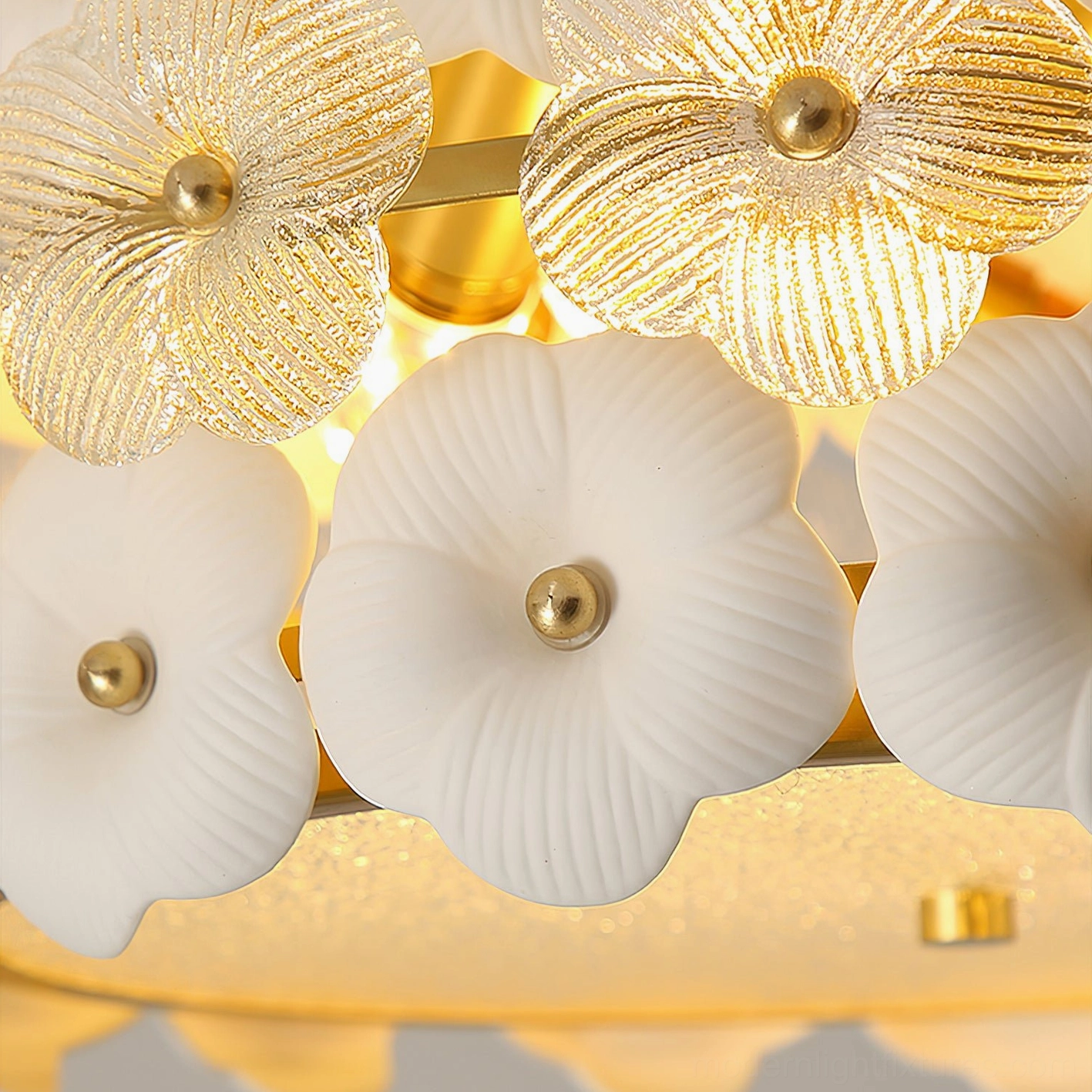 Abella flowers ceiling fixture showing gold and white color variant with complete ceramic flower cluster arrangement