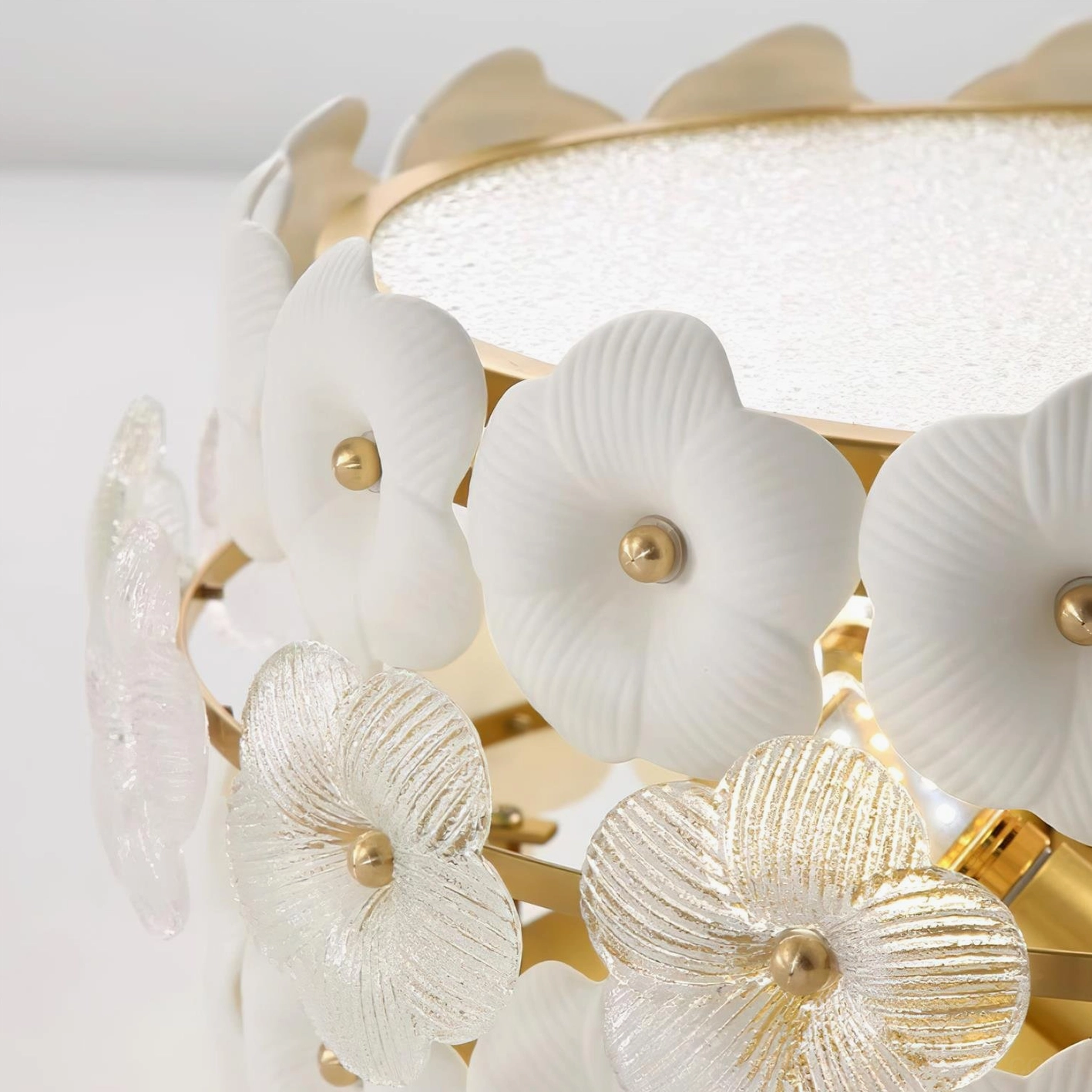 Abella ceramic flowers ceiling light fixture in modern bedroom setting, demonstrating botanical design and ambient illumination