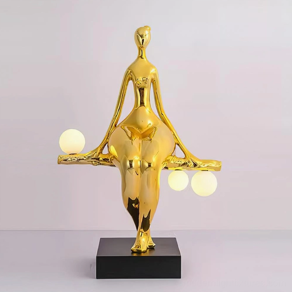 Tennie abstract human sculpture floor lamp with frosted orbs, modern minimalist design full view product shot