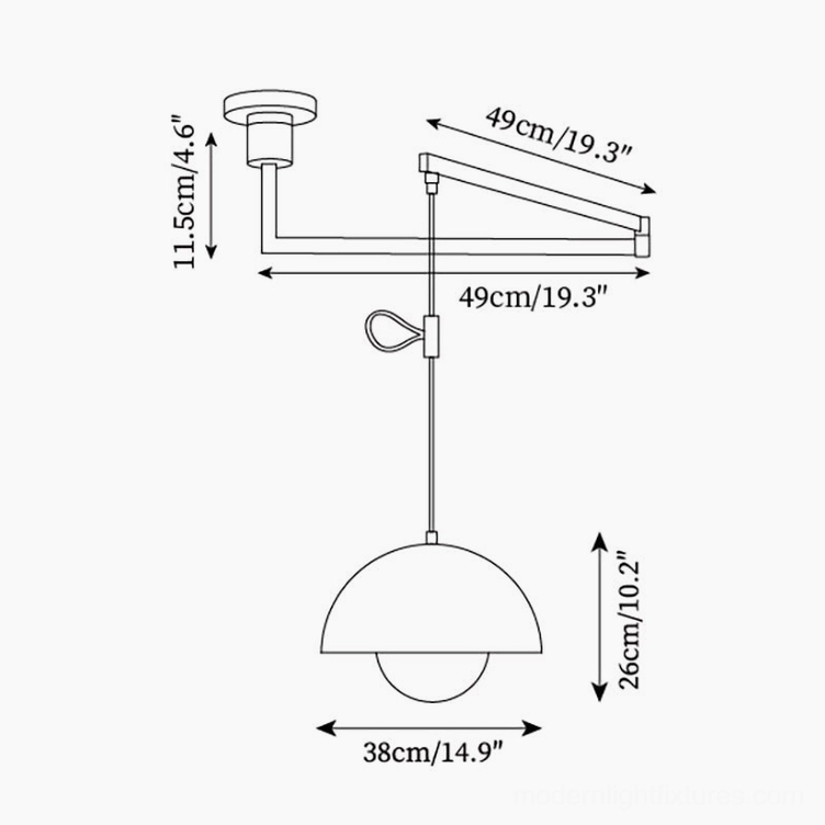 Adjustable pendant light alternative size parameters technical documentation illustration