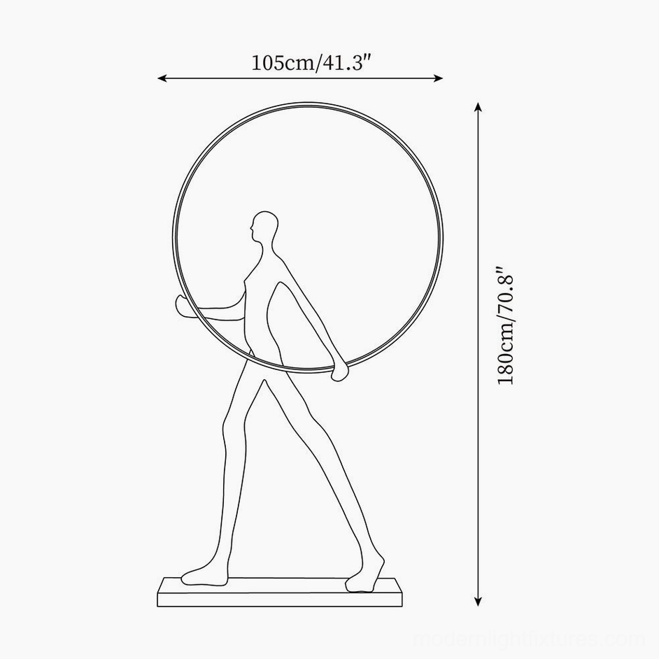 Aeon Sculpture Floor Lamp Medium size technical drawing, circular frame configuration, orthographic specifications view