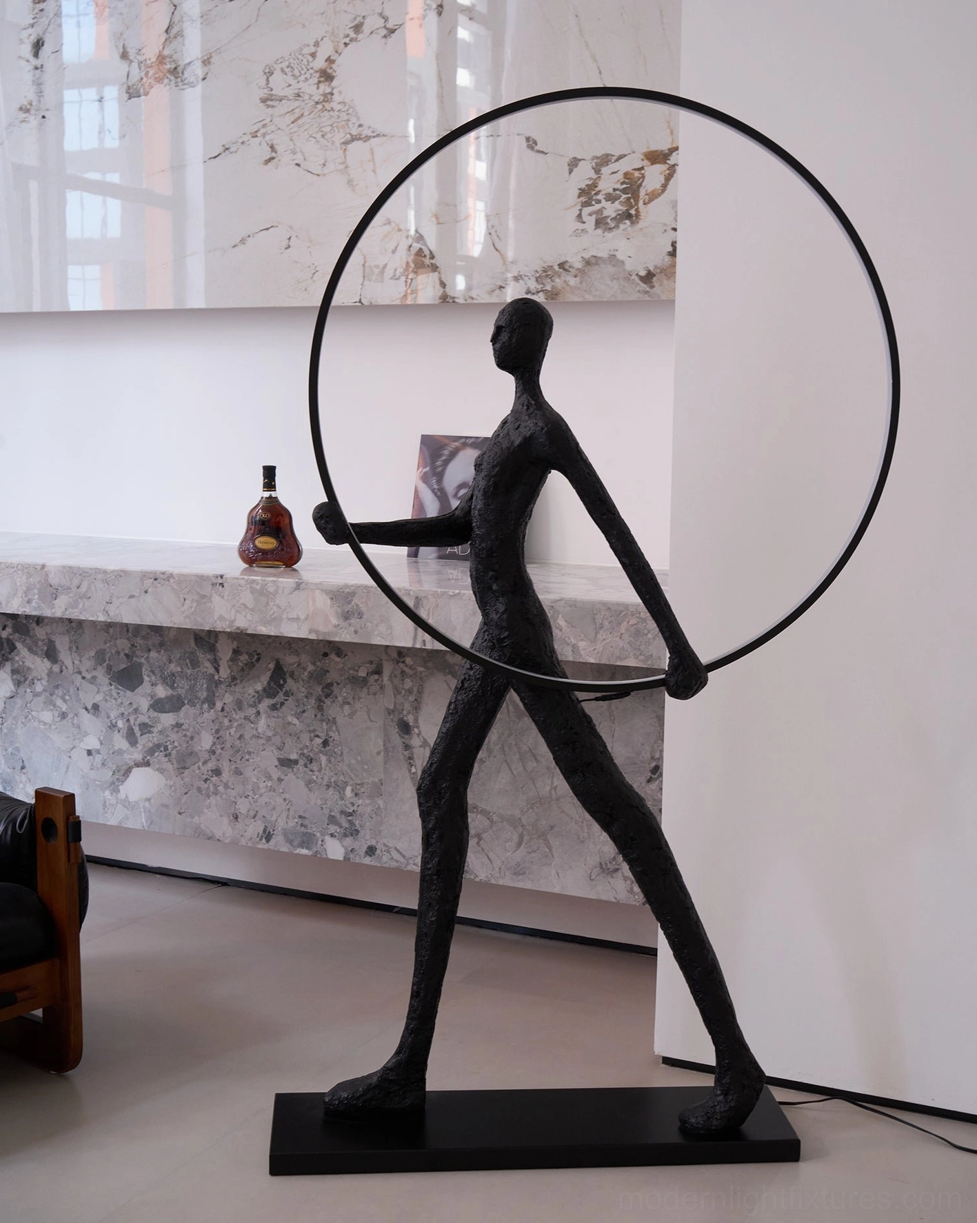 Model B Aeon Sculpture Floor Lamp with warm LED light display, remote dimming capability, artistic interior lighting