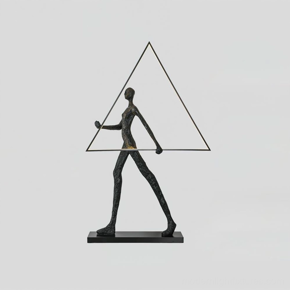 Model C configuration Aeon Sculpture Floor Lamp large size, remote dimming control, geometric frame with human sculpture