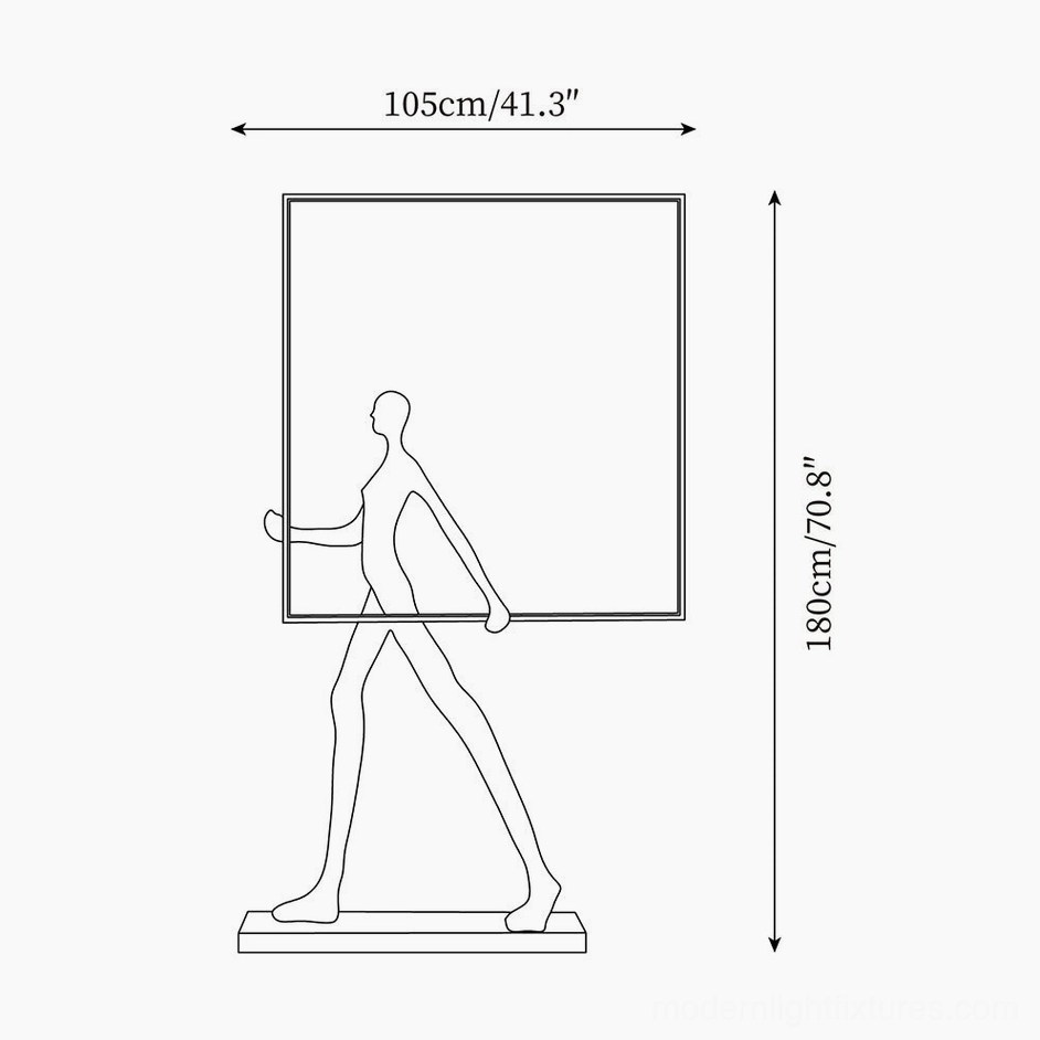 Aeon Sculpture Floor Lamp Medium size technical drawing, rectangular frame configuration, orthographic product specifications