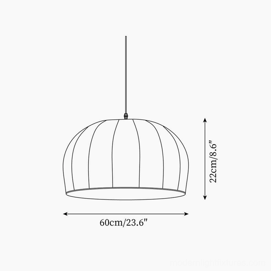 Technical schematic of Aeron ribbed pendant light showing 60cm diameter and 22cm height dimensions