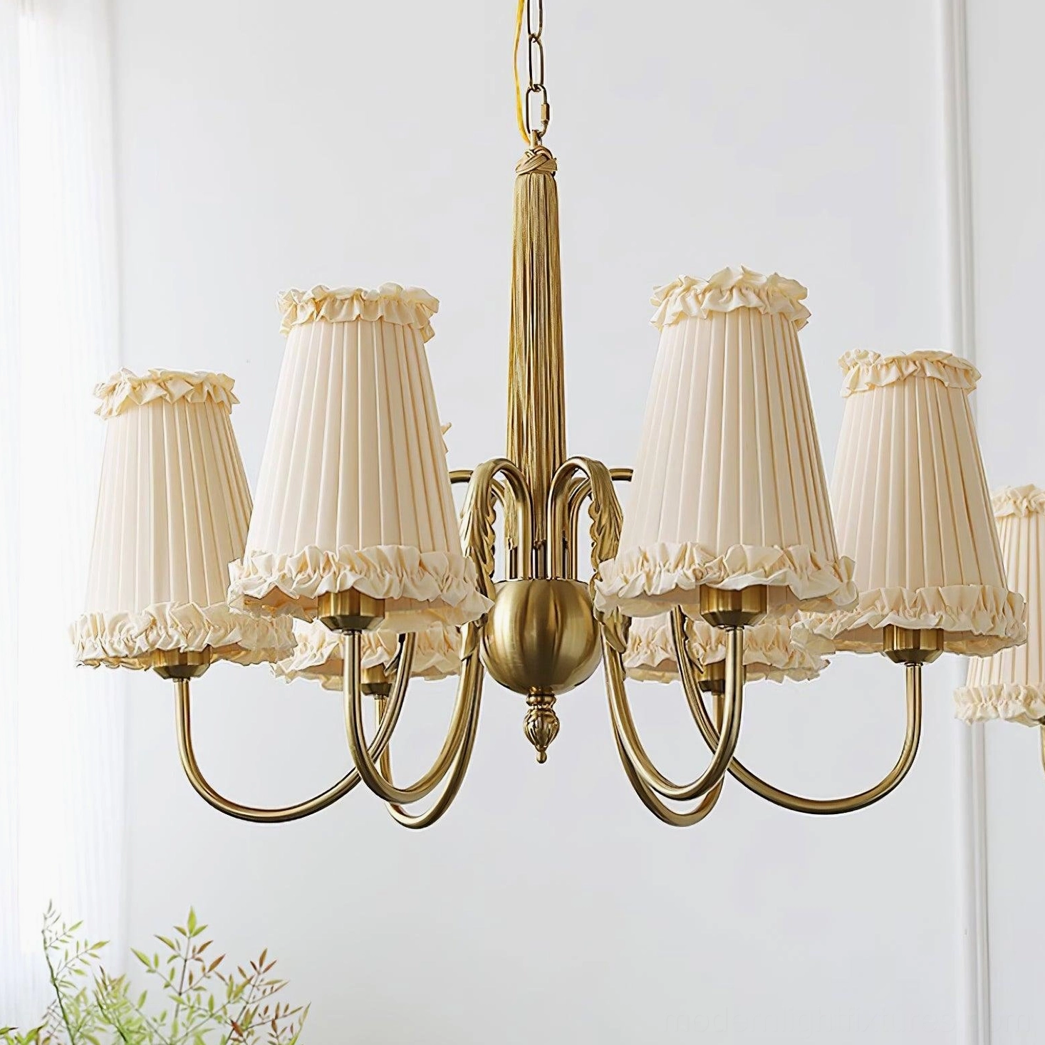 aged brass gold chandelier frame vintage craftsmanship detail