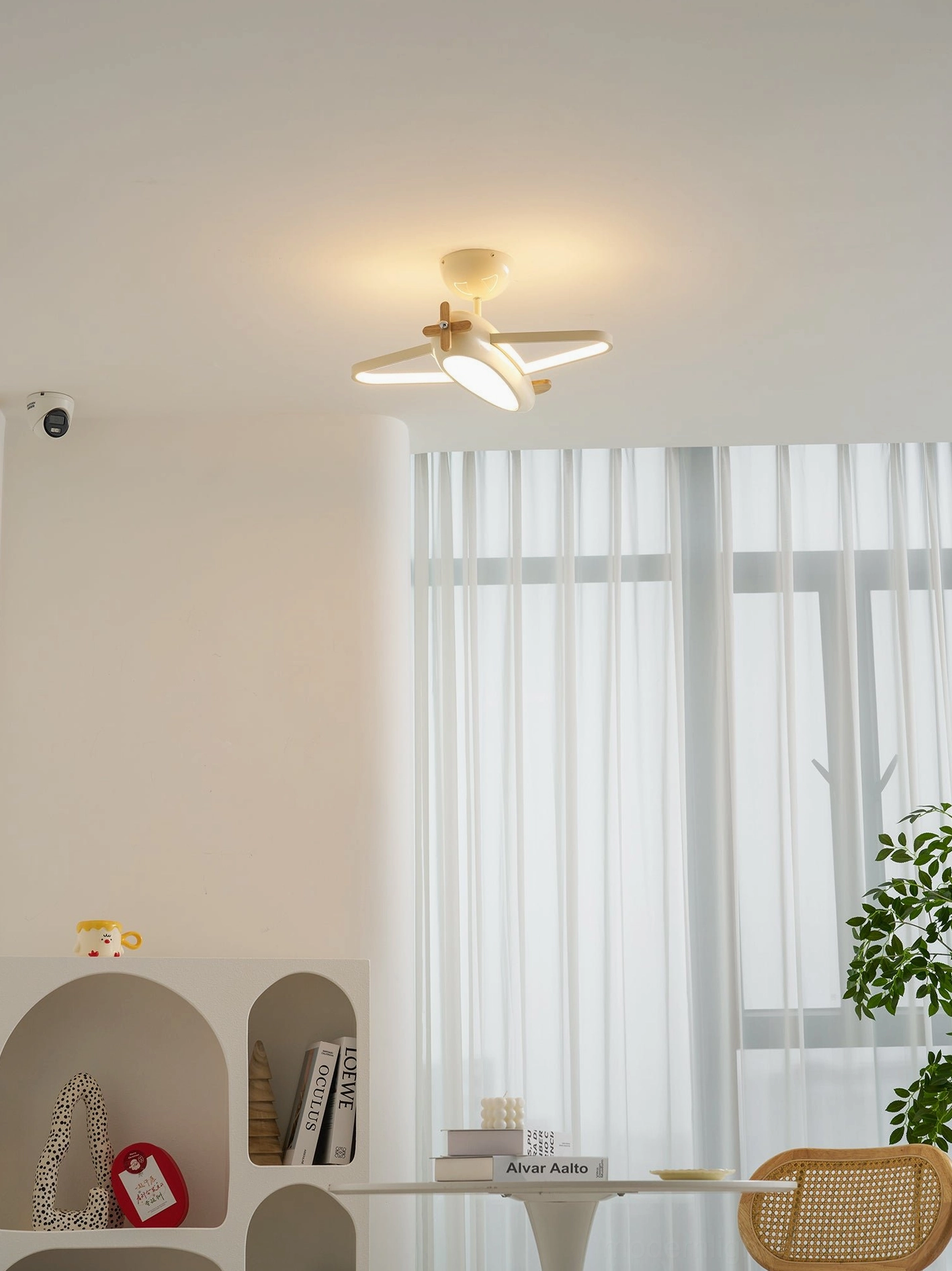 Modern airplane ceiling light showing acrylic diffuser and integrated LED warm white light distribution