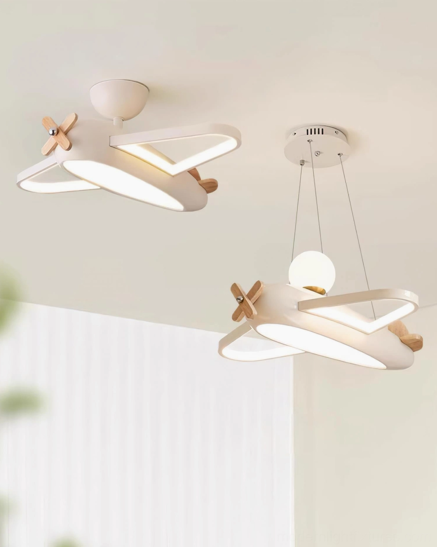 Airplane-themed ceiling light installed in playroom creating focal point for creative space