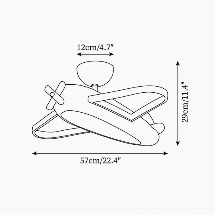 Airplane ceiling light technical drawing with orthographic dimensions and size specifications