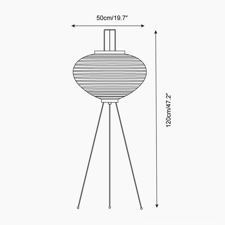 Akari 10A floor lamp technical specification diagram with dimensions 50cm diameter and 120cm height