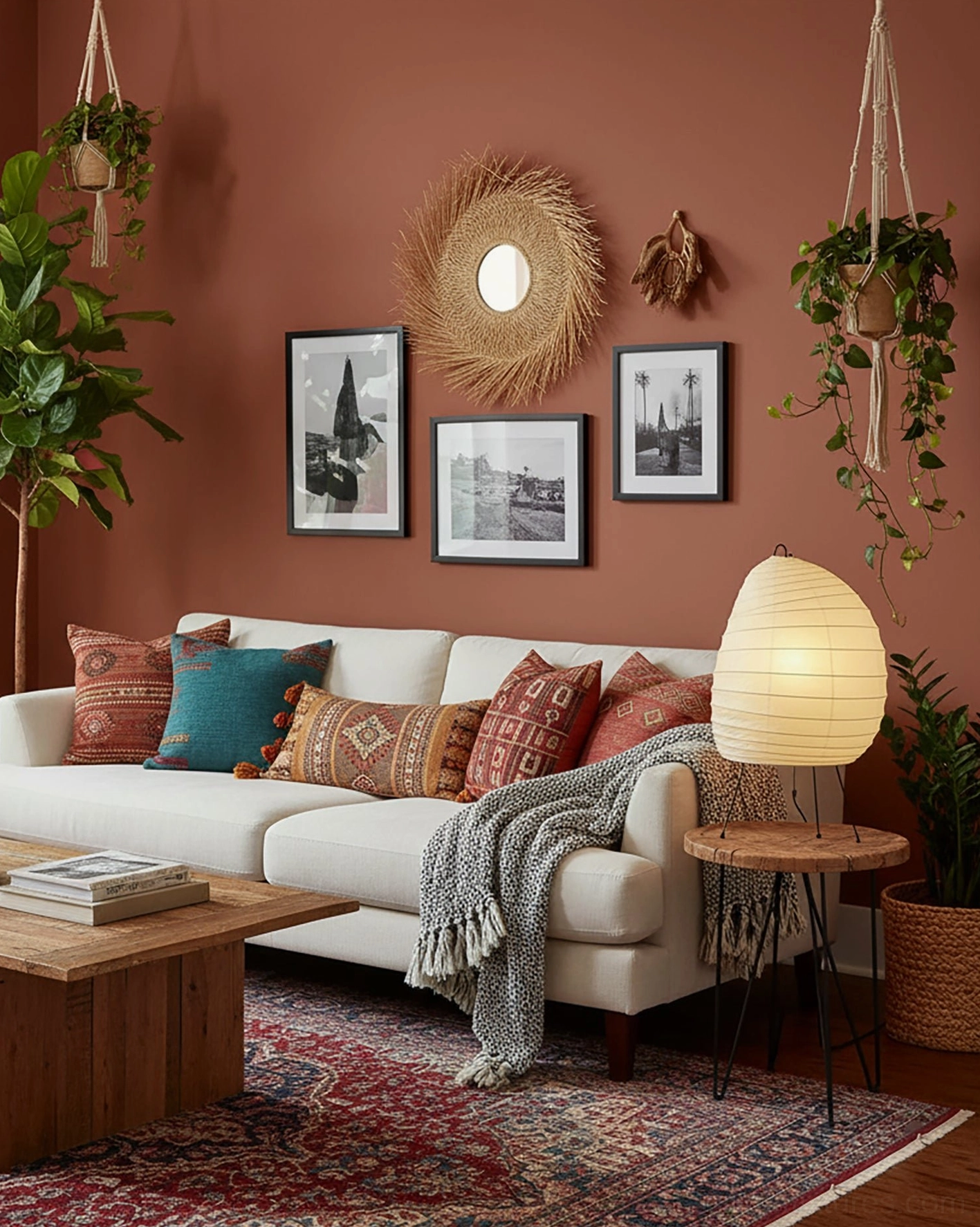 Akari 1N washi paper table lamp creating warm ambient light in minimalist home office workspace with focused lighting