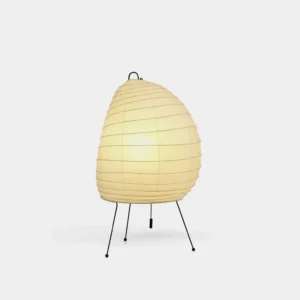 Akari 1N Japanese washi paper table lamp with natural white diffuser shade and minimalist steel wire tripod base on clean white background