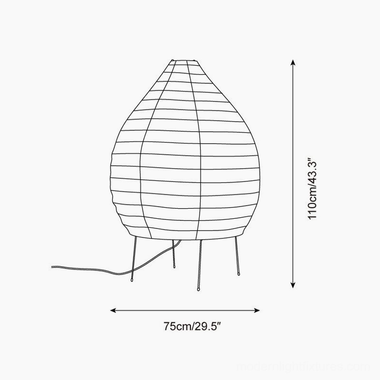 Akari 23N teardrop floor lamp technical schematic with dimensions 75cm width by 110cm height