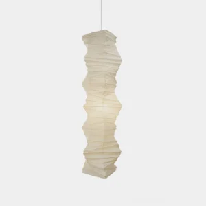 Akari 33N folded paper pendant lamp front view studio shot showing white textured shade with vertical undulating fold pattern