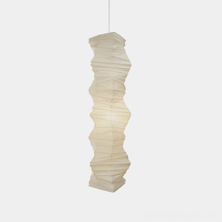 Akari 33N folded paper pendant lamp front view studio shot showing white textured shade with vertical undulating fold pattern