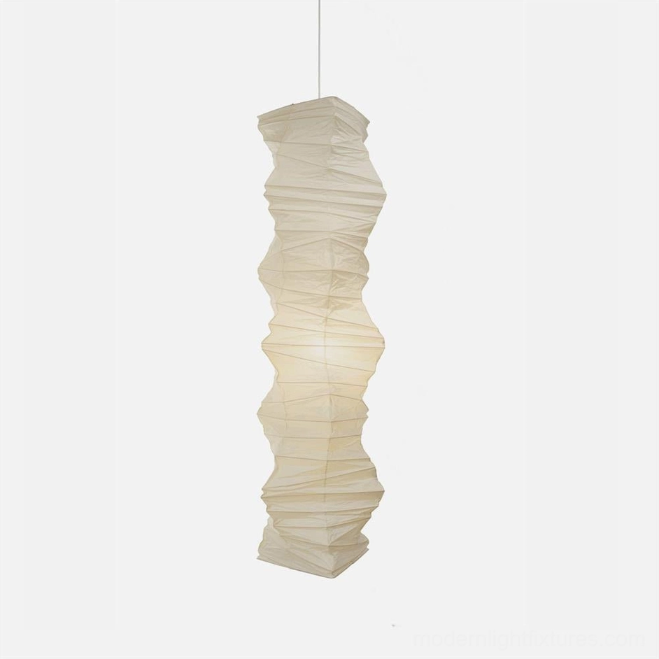 Akari 33N white folded paper pendant lamp 38cm diameter 158cm height dimensional product shot