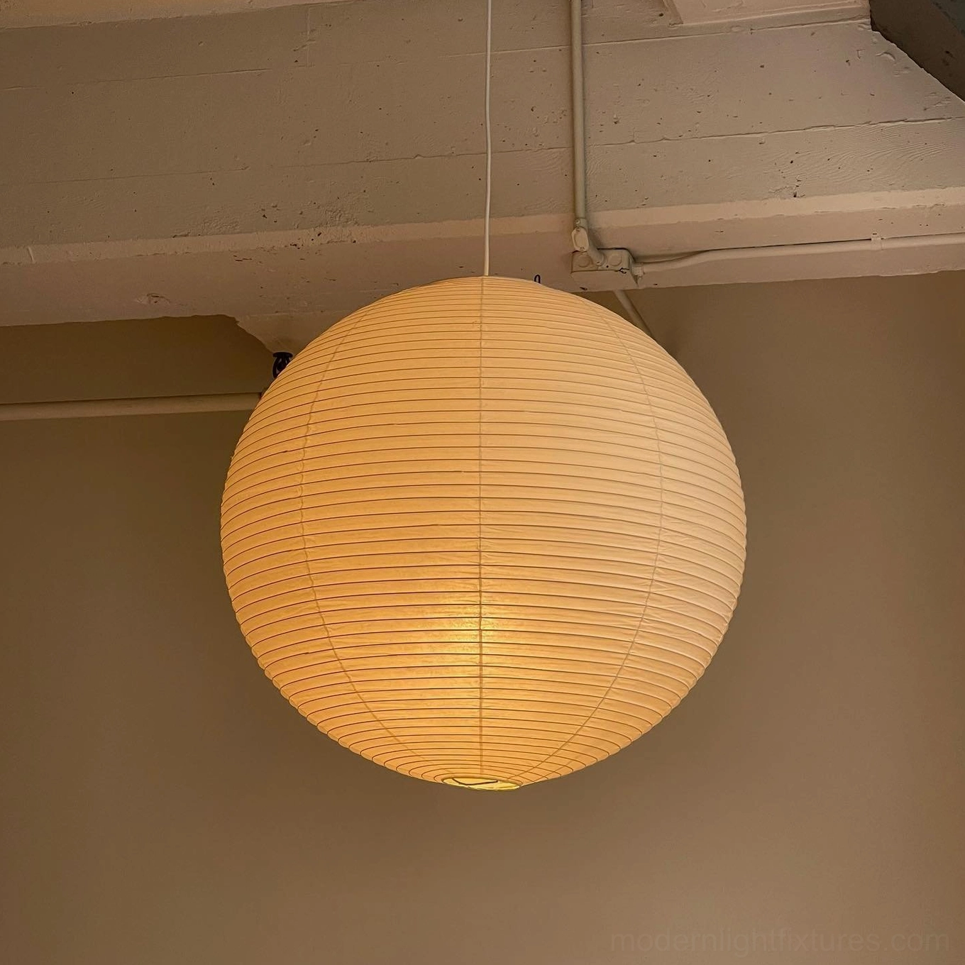 Akari A Series white paper pendant lamp with 450cm cord and dimmer compatibility