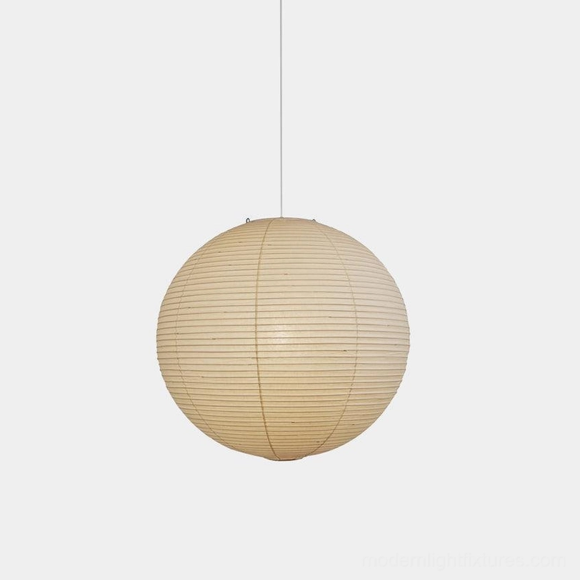 Akari A Series pendant lamp with white cotton paper shade - frontal studio view