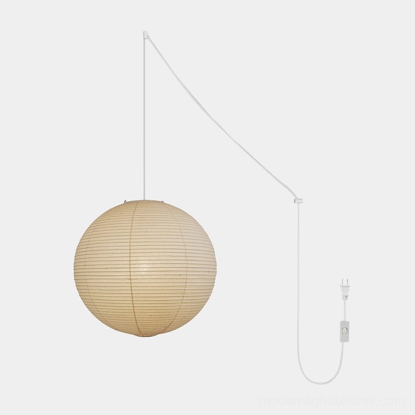 Akari A Series white paper pendant lamp - front studio view with white cord
