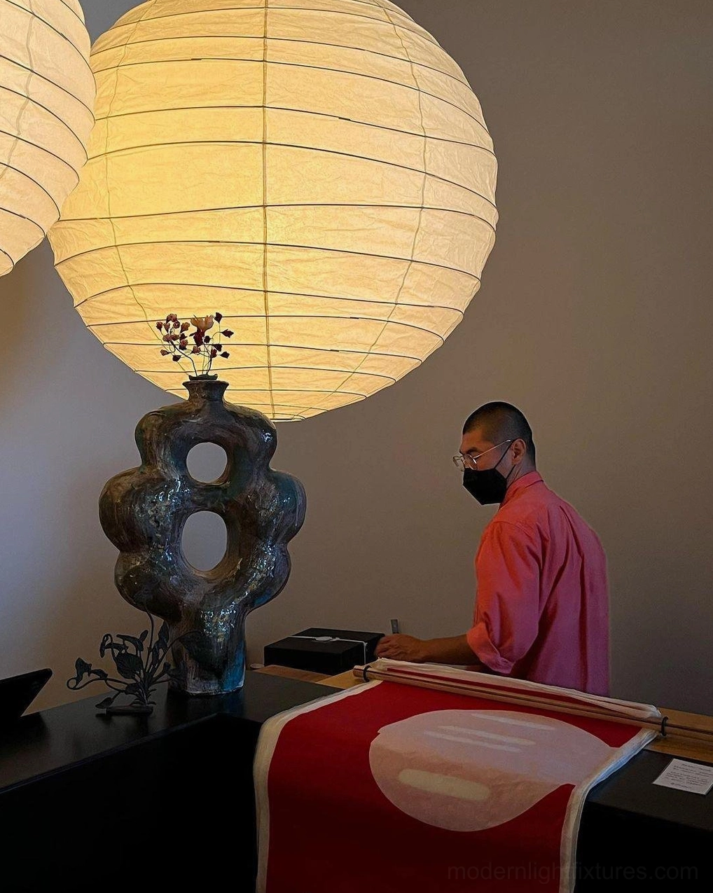 Modern Japanese Washi paper pendant lamp - 100cm statement size for open-plan living space