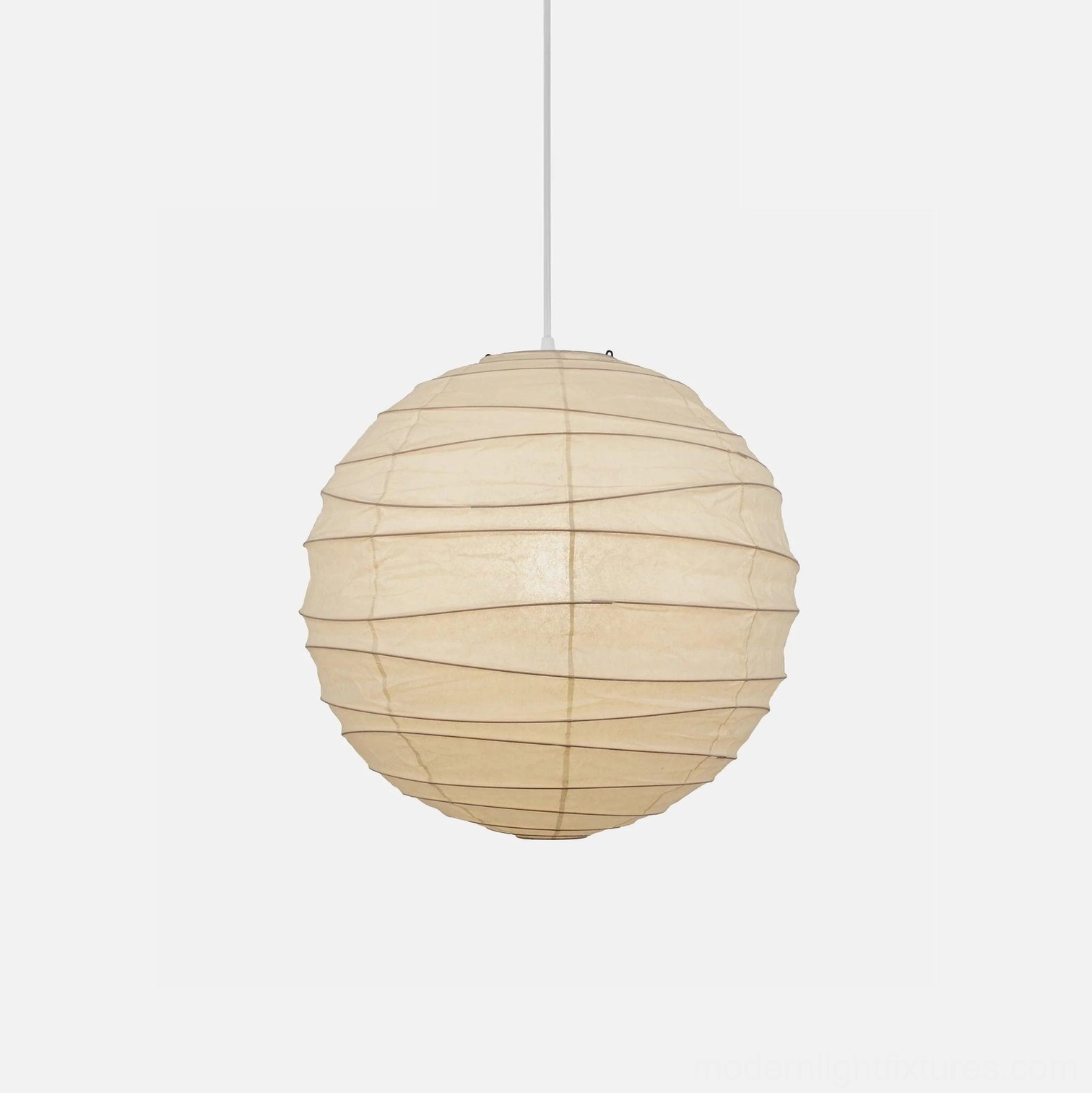 Japanese Washi pendant lamp in contemporary bedroom - 55cm size creating soft intimate lighting