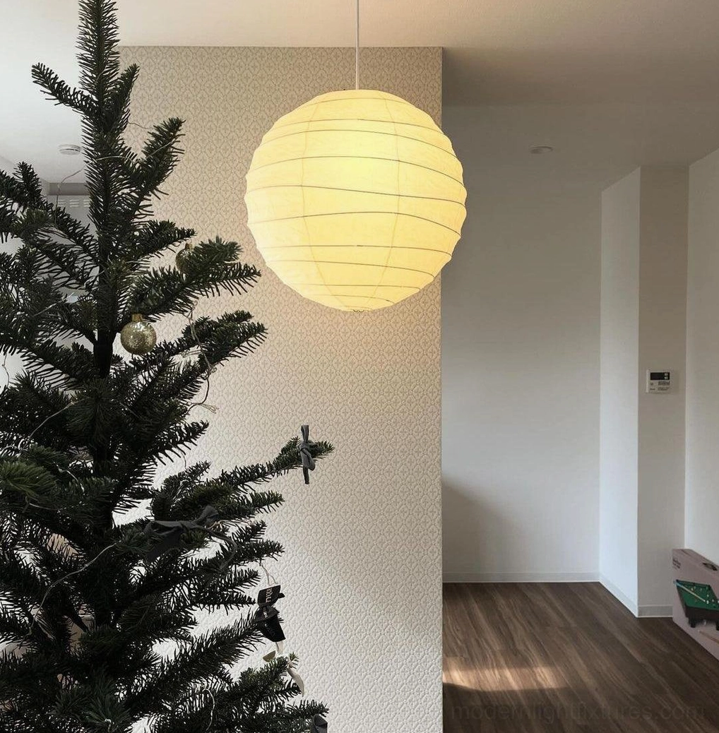 Japanese Washi pendant lamp in neutral contemporary interior - 75cm hanging fixture