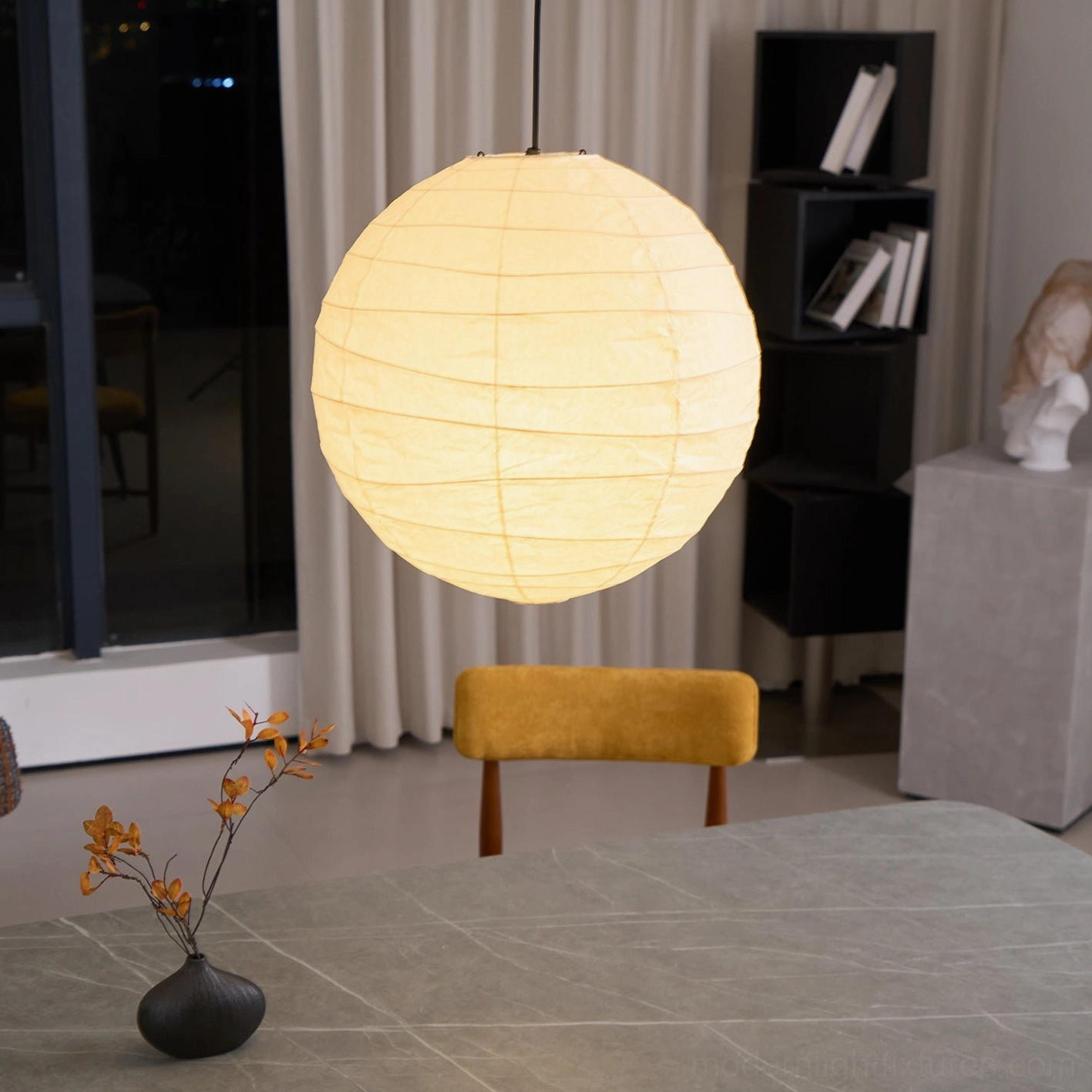 Modern Japanese Washi pendant lamp - 75cm diameter ready for installation