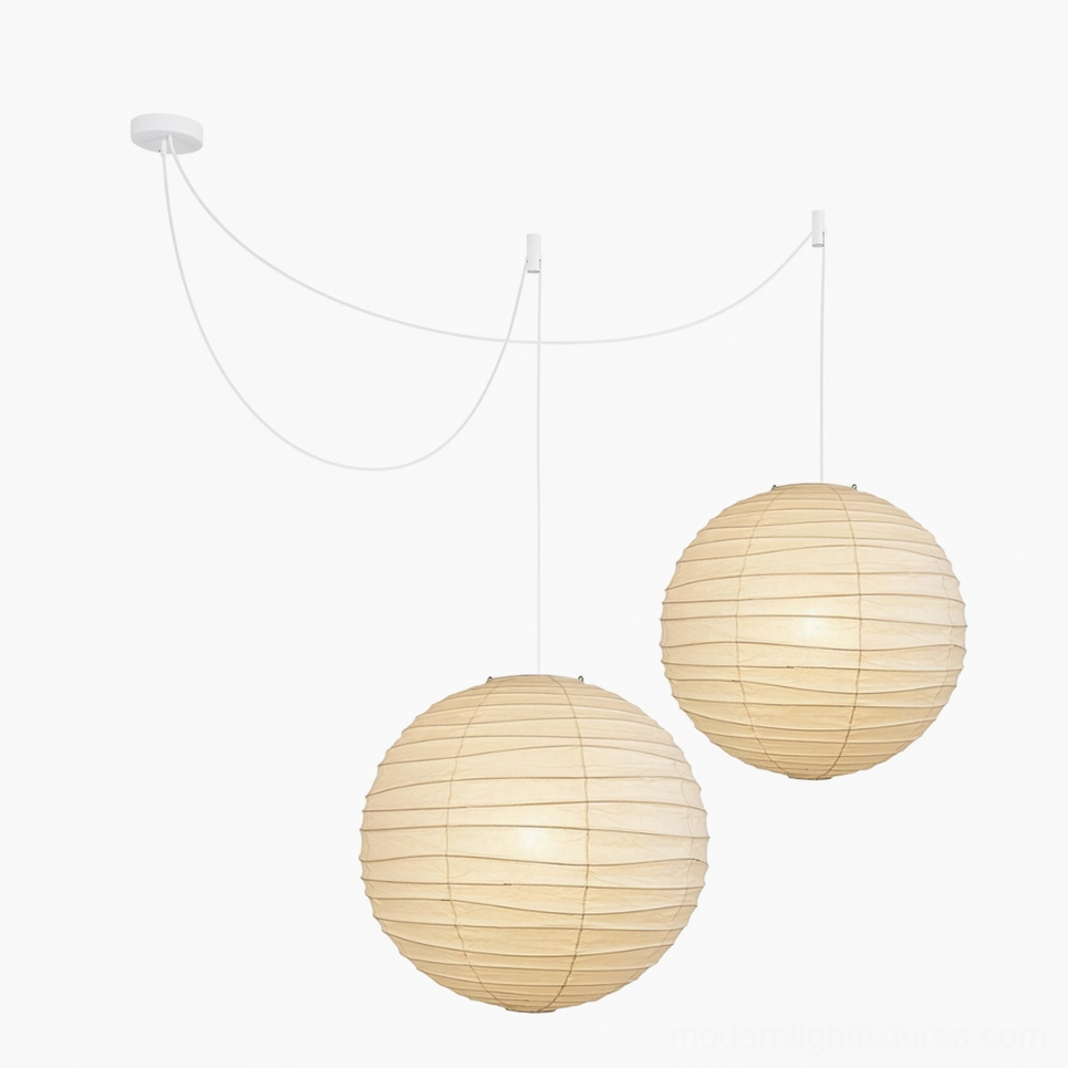 Akari D Series Japanese Washi pendant lamp - 75cm and 100cm size comparison with wire