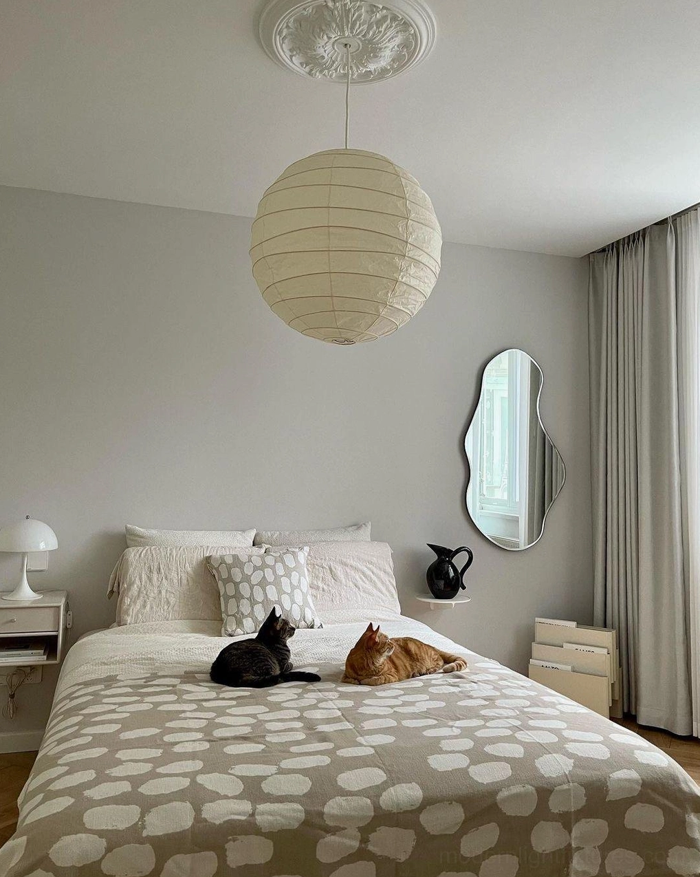 Modern Japanese Washi pendant lamp installed in commercial contemporary space - professional installation