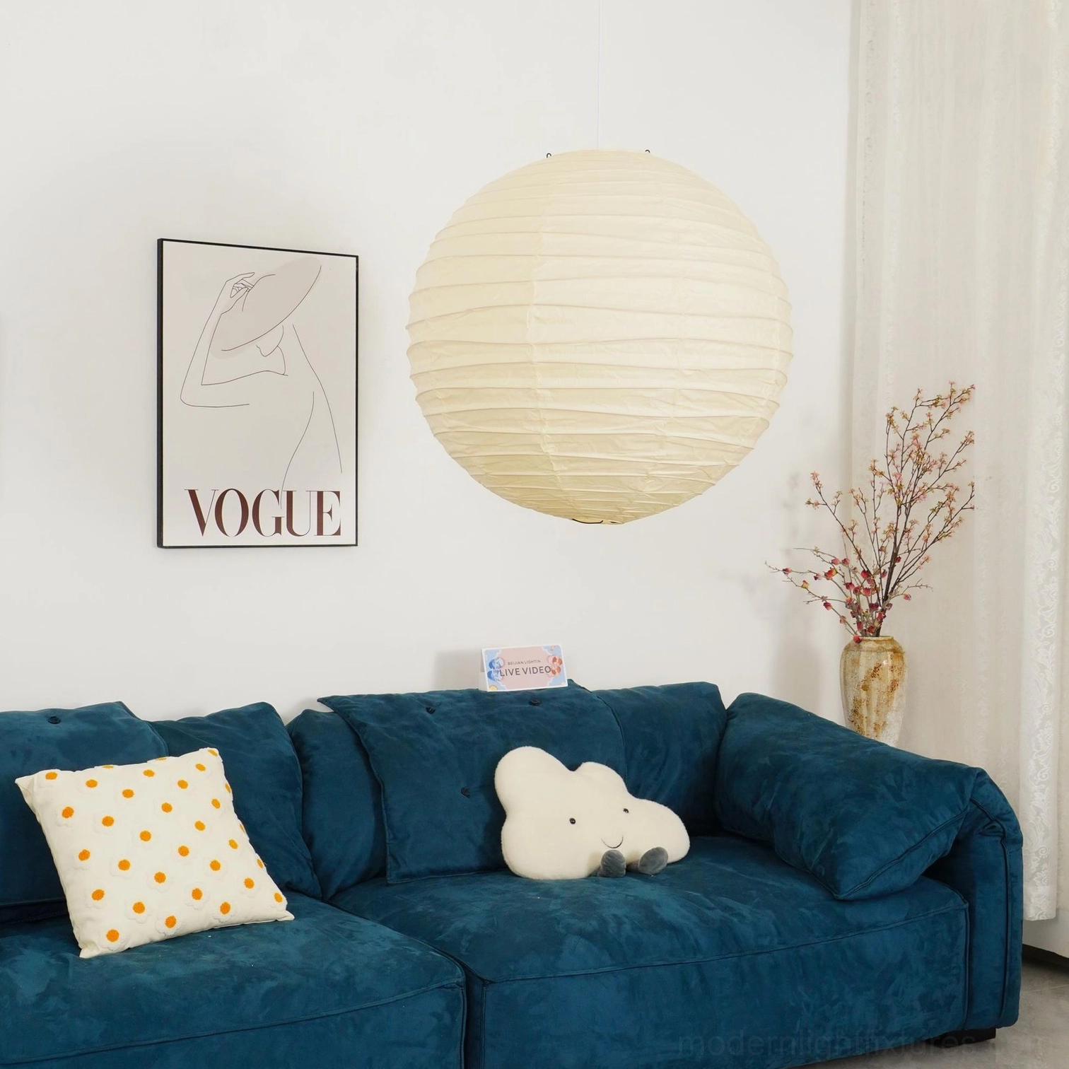 Japanese Washi pendant lamp with dimmer switch - intimate low lighting ambiance