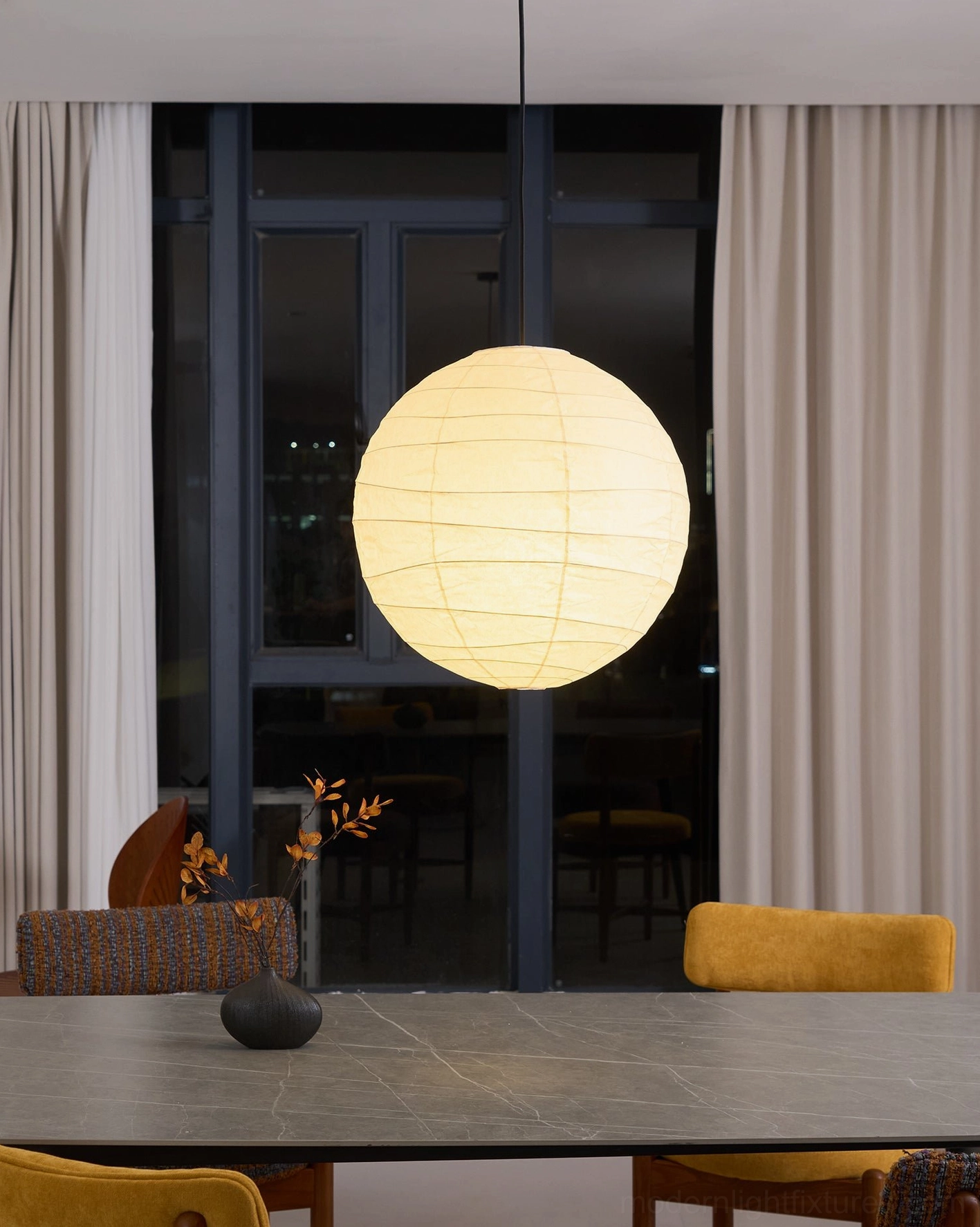 Akari D pendant lamp - front face showing translucent Washi paper diffusion