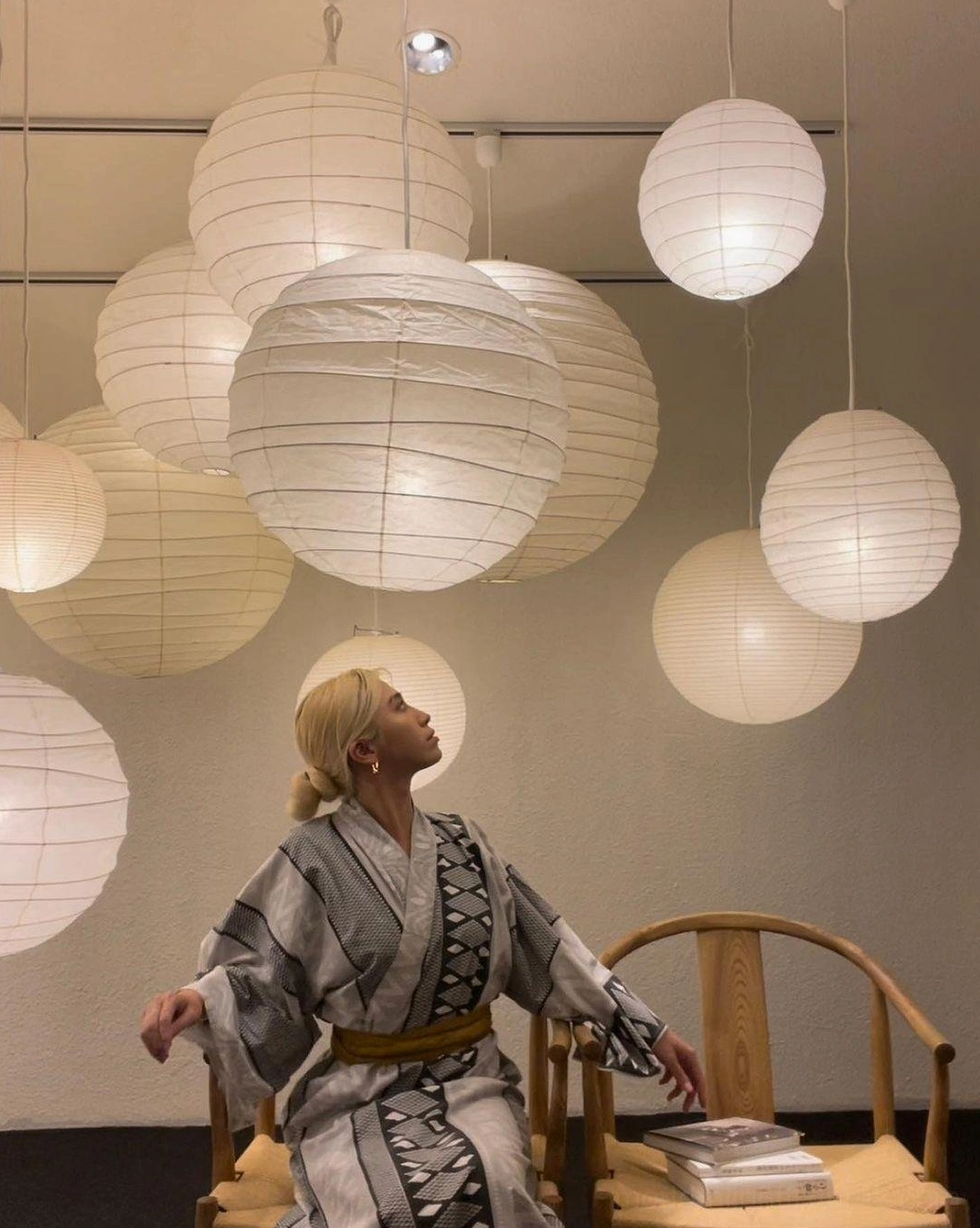 Modern Japanese Washi pendant lamp - architectural statement in loft conversion space