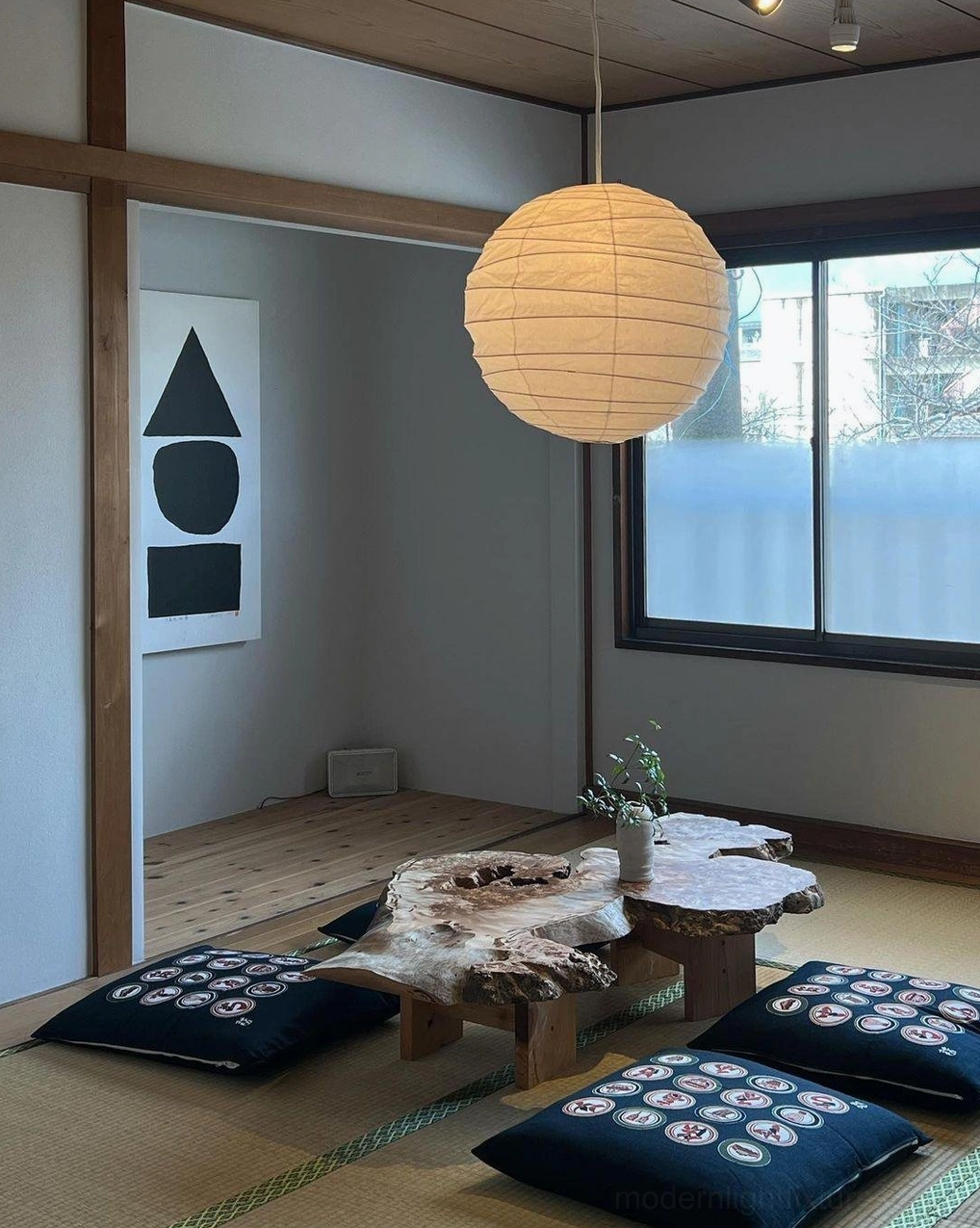 Akari D Series Japanese Washi pendant lamp - multiple sizes arrangement comparison