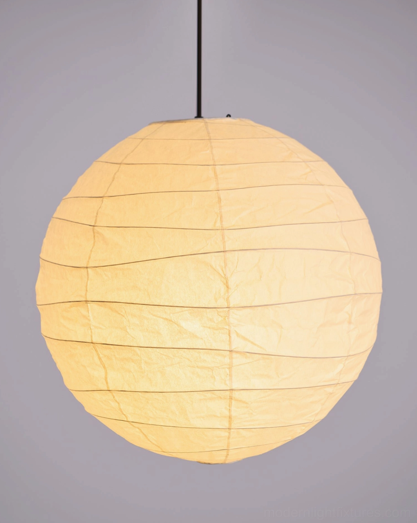 Akari D Series Japanese Washi pendant lamp - suspension system and wire mounting detail