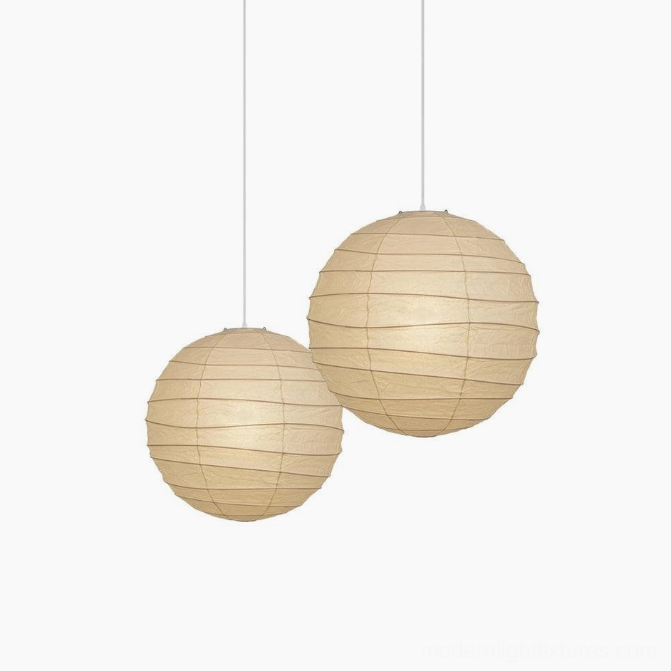 Modern Japanese Washi paper pendant lamp - detail of warm glow and paper diffusion quality