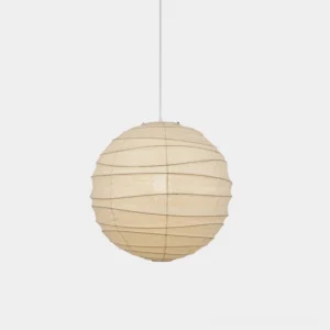 Akari D Series Japanese Washi paper pendant lamp - 45cm diameter spherical design with white paper shade and iron wire frame, front studio view