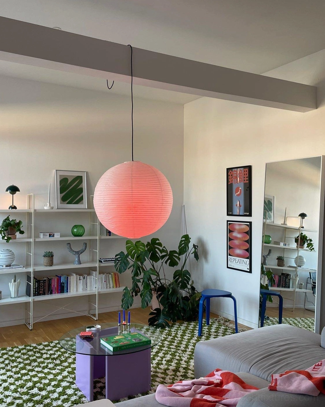 Japanese minimalist Akari paper pendant light with adjustable black cord length