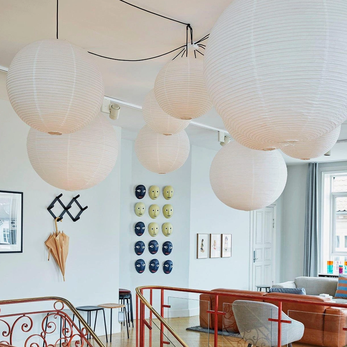 Akari paper pendant lamp with cotton-paper shade and dimmable LED-compatible functionality