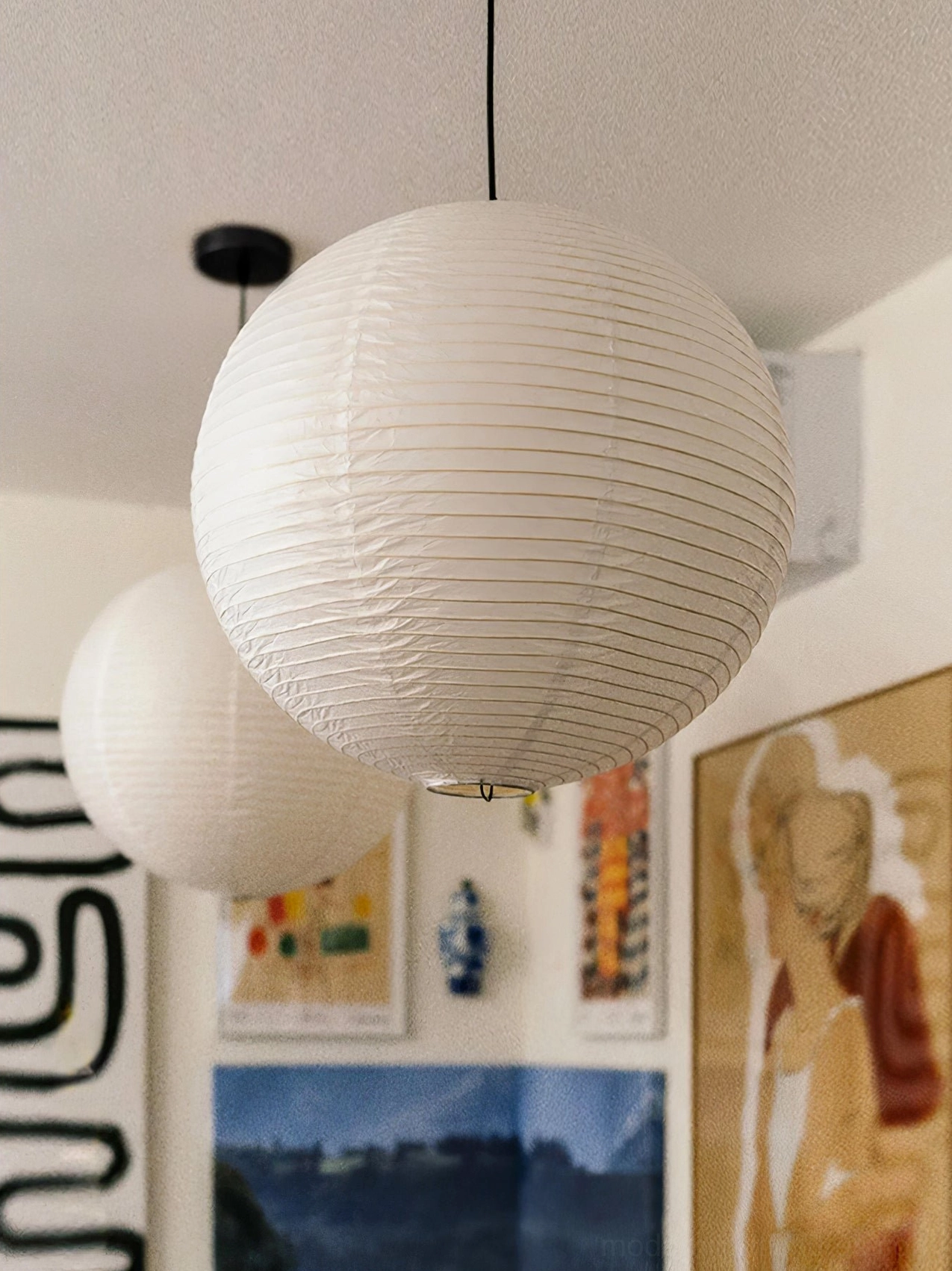 Akari white paper pendant light dimmer compatible with black cord installation options