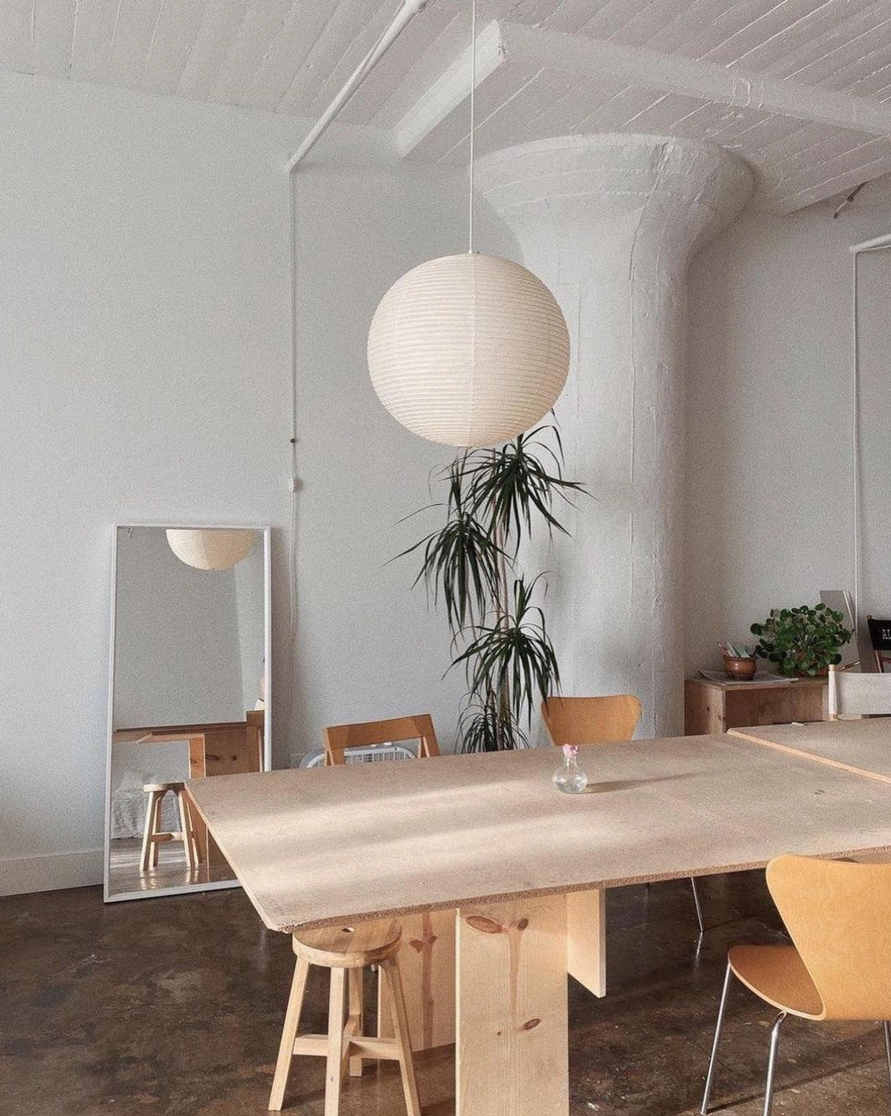 Akari cotton paper pendant lamp with ceiling mount and suspension wire
