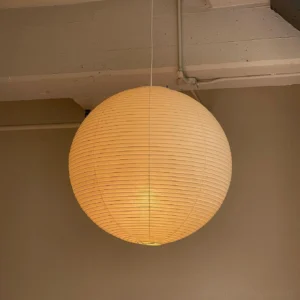 Illuminated Akari A Series pendant lamp in residential ceiling installation