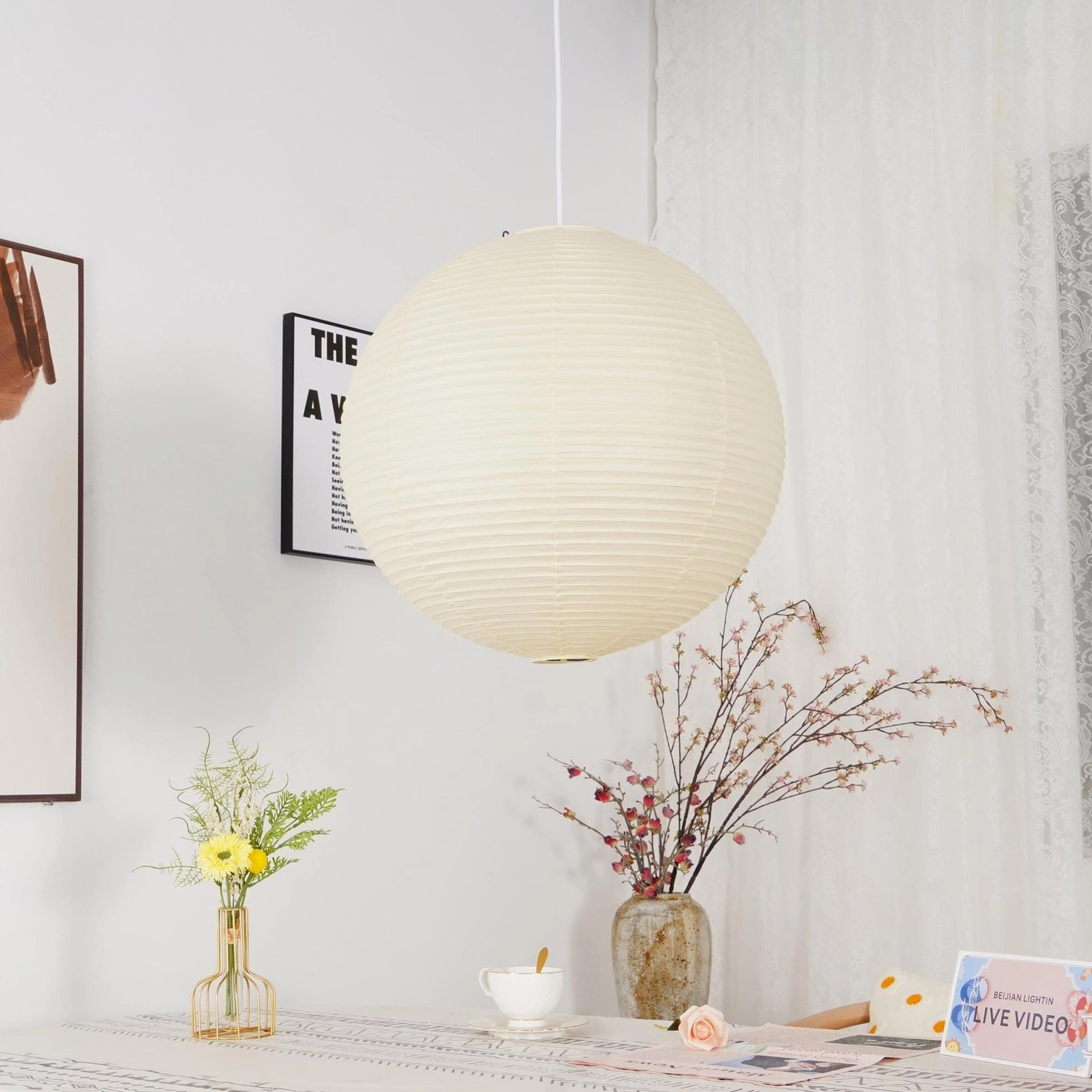 Akari pendant lamp multiple size comparison arrangement