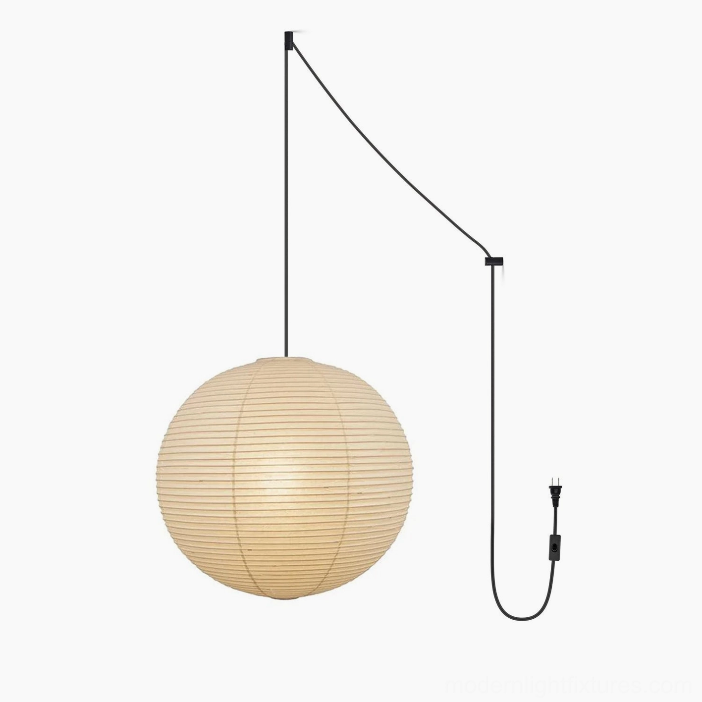 Plug-in Akari paper pendant lamp with black cord for flexible home lighting design