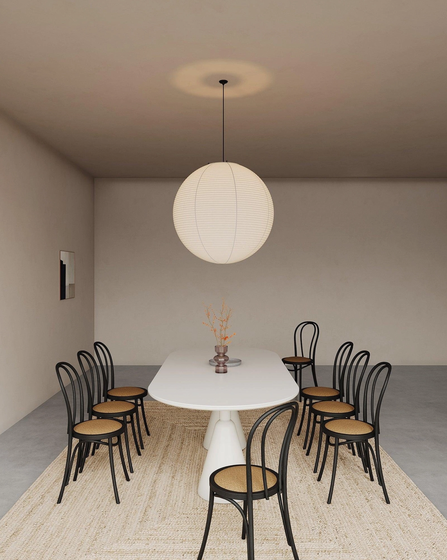 Akari Round pendant lamp 40cm size above compact kitchen counter and bar seating