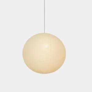Akari Round pendant lamp - cream mulberry paper spherical shade with bamboo frame on white background