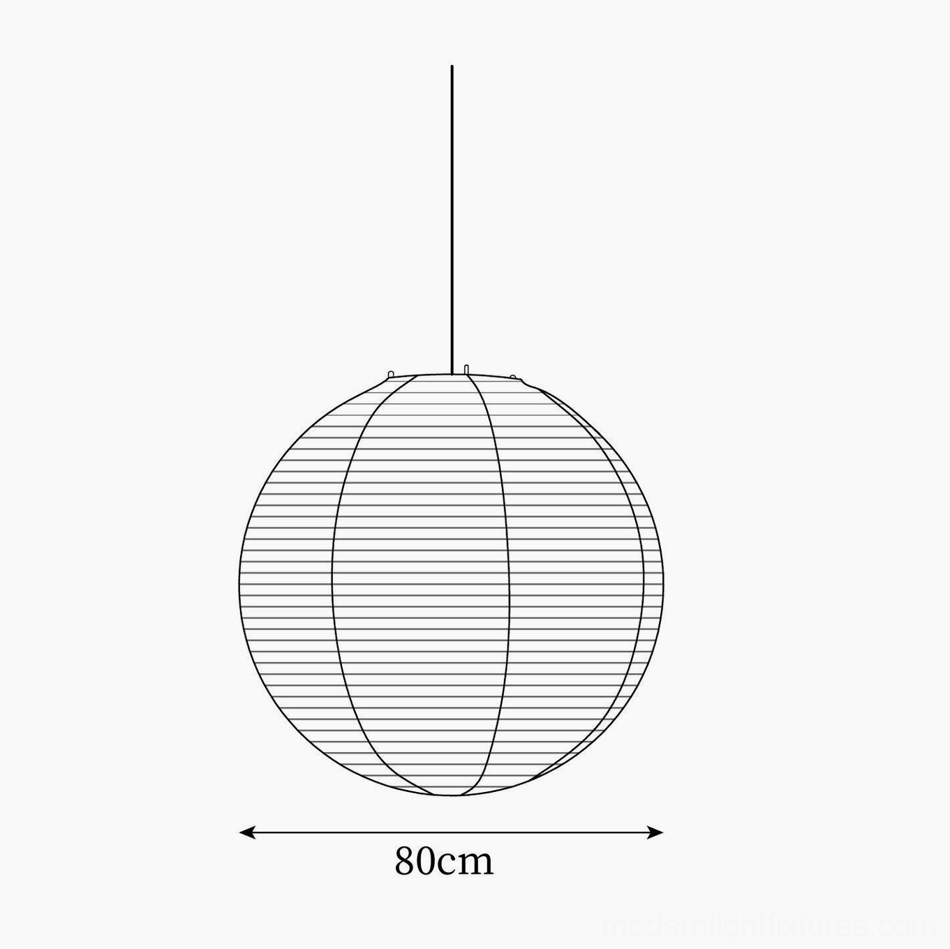 Akari Round 80cm pendant lamp technical wireframe and frame structure diagram