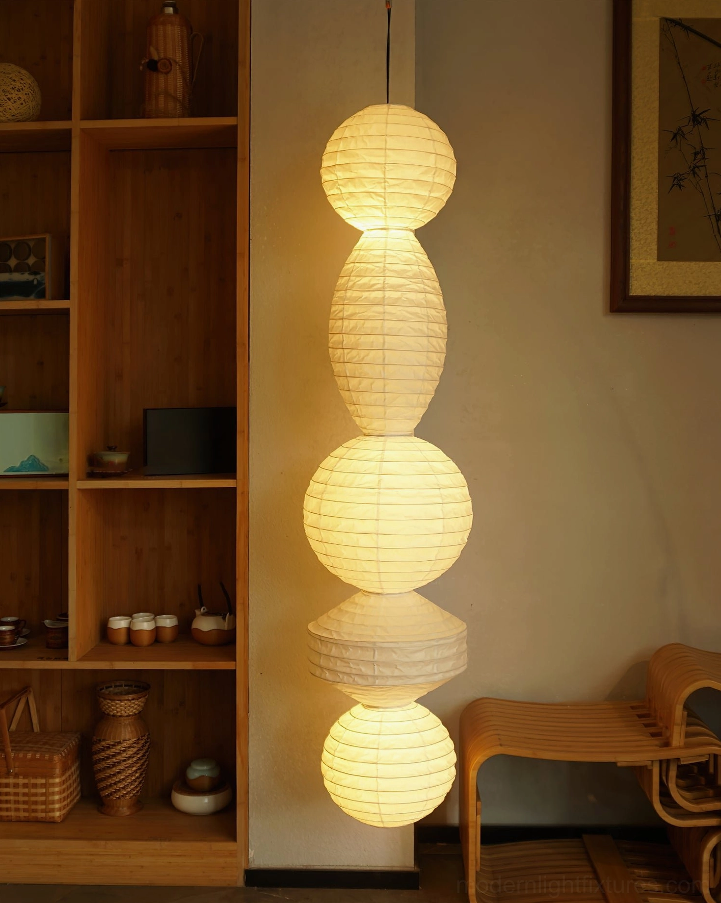 Akari Tayo Model A washi paper pendant lamp, compact size option for modern spaces