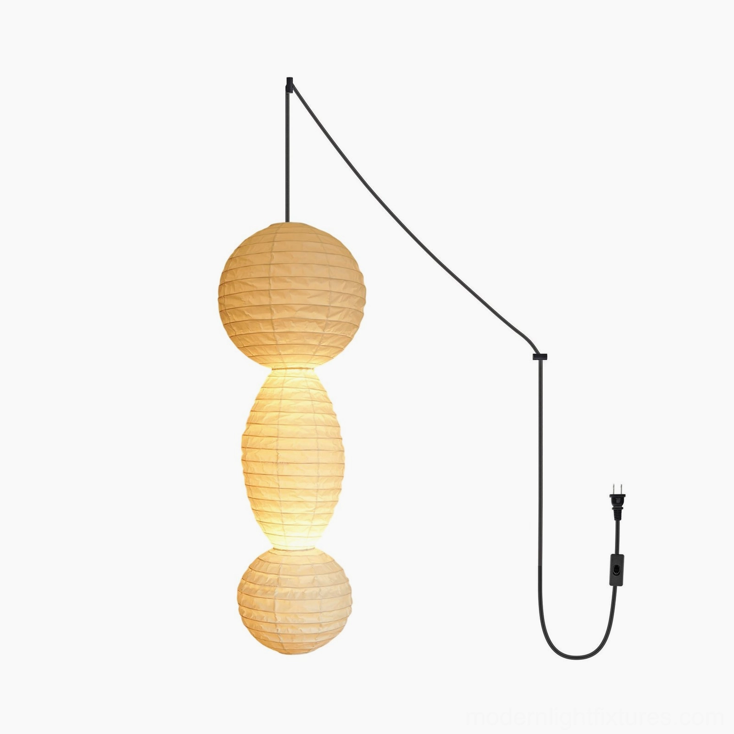 Akari Tayo washi paper pendant light with black cord option, contemporary interior styling