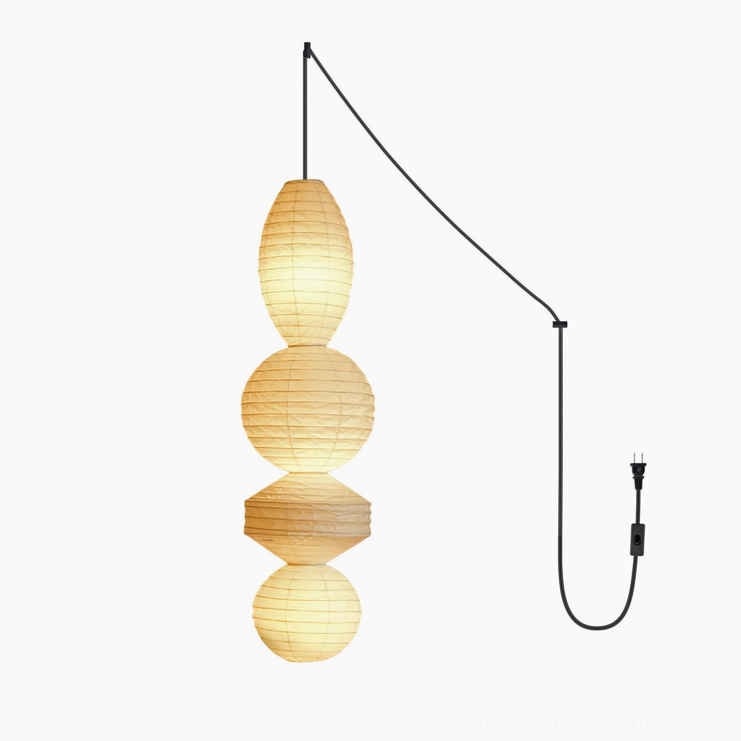 Akari Tayo white cord washi paper pendant light, minimalist Japandi home decor